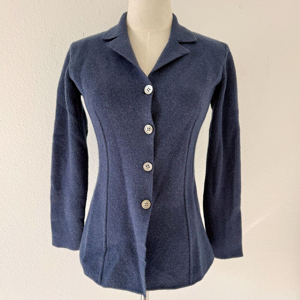 Isabella Bird Blue Button Up Cardigan Collared Preppy Cozy Academia *Shrunken*